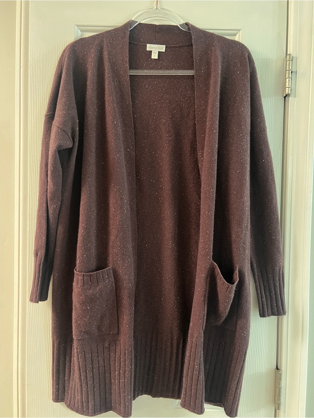 Garnet Hill Burgundy Open-Front Long Cardigan